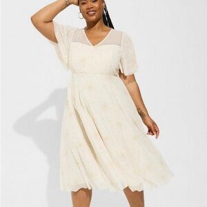 Torrid Pristine Starburst Midi Mesh Flutter Sleeve Dress NWT